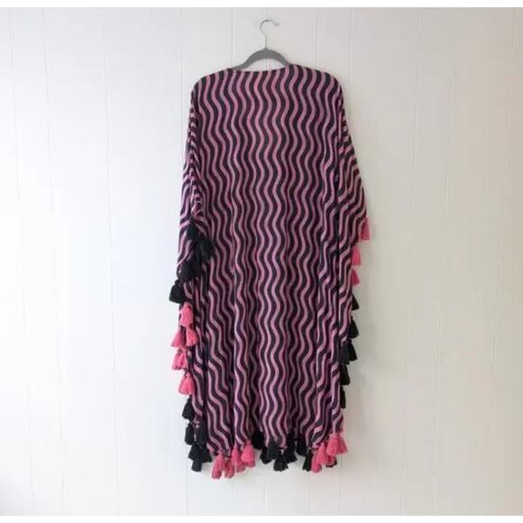 NWOT Figue Amrita Navy/Pink Tassel Relaxed Fit Gypsy Batik Kaftan, size M/L - Picture 2 of 4